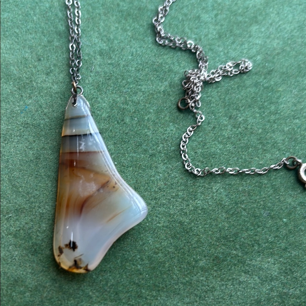 Vintage Agate Pendant Necklace Silver 925 Chain